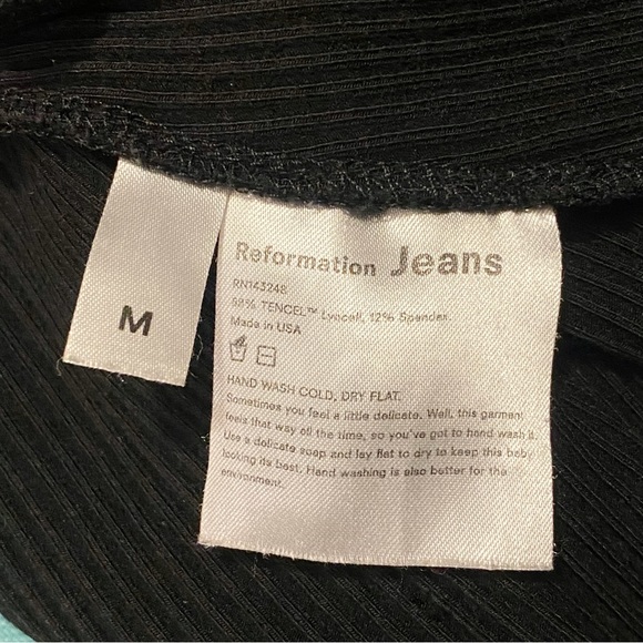 Reformation Wesley black ribbed square neck tie straps cropped jumpsuit - Picture 11 of 12